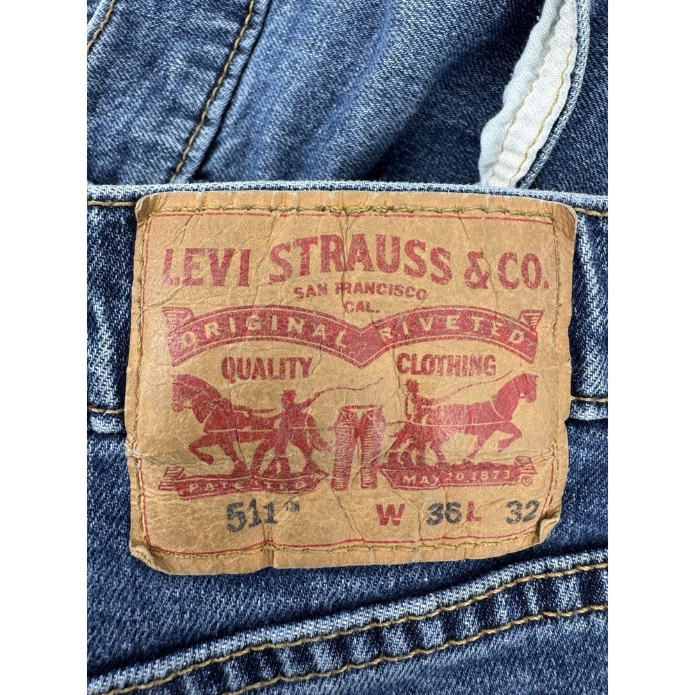 Levi's 511 Size 36x32 Denim Jeans Regular Fit Tapered Leg Distressed Red Tab - Picture 7 of 12